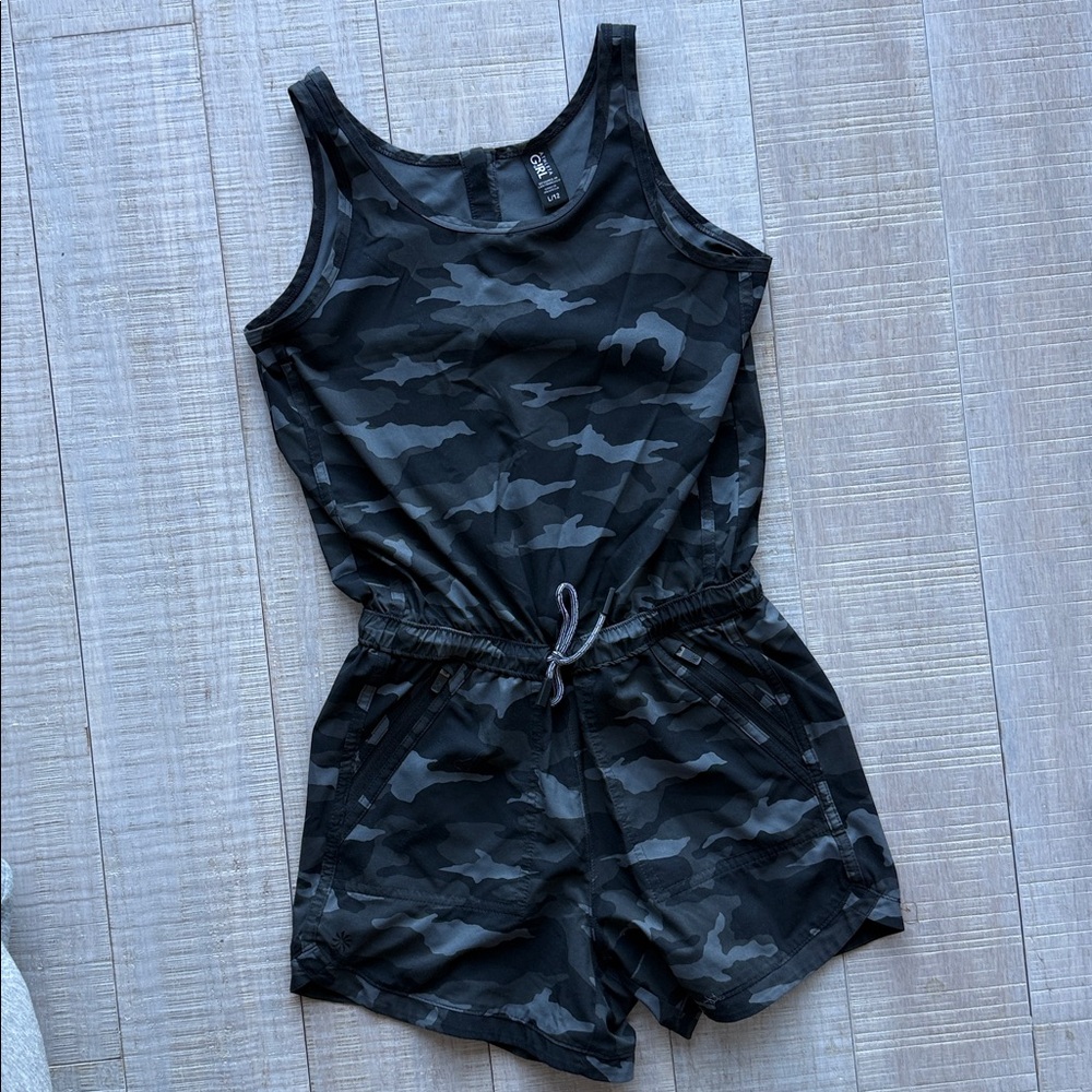 Athleta Girl Camouflage Romper Set in Black and Gray size L/12